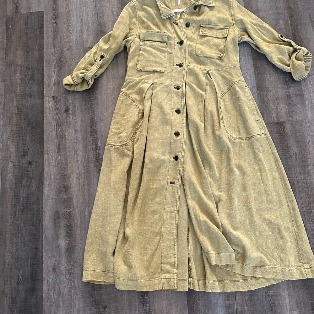 Free People Women’s Moss Green Rainz Duster Jacket Size Small - Picture 7 of 7
